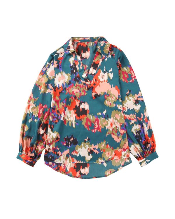 Azura Exchange Graffiti Printed V Neck Puff Sleeve Blouse – L