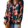 Azura Exchange Graffiti Printed V Neck Puff Sleeve Blouse – L