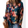 Azura Exchange Graffiti Printed V Neck Puff Sleeve Blouse – L