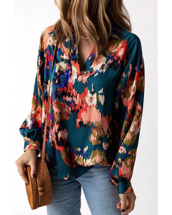 Azura Exchange Graffiti Printed V Neck Puff Sleeve Blouse – L