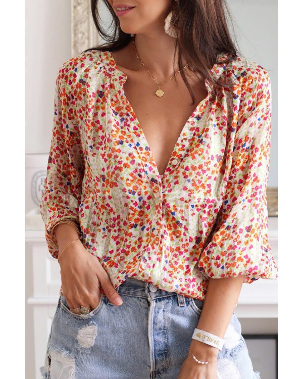 Azura Exchange Boho Floral Print Button Front Shirt – L