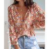 Azura Exchange Boho Floral Print Button Front Shirt – L