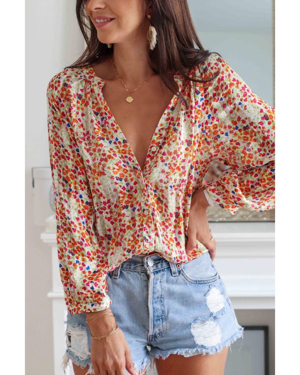 Azura Exchange Boho Floral Print Button Front Shirt – L