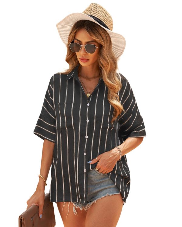 Azura Exchange Striped Shirt with Pockets – 2XL