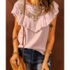 Azura Exchange Lace Splicing Ruffled Short Sleeve T-shirt – 2XL