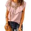 Azura Exchange Lace Splicing Ruffled Short Sleeve T-shirt – 2XL