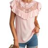 Azura Exchange Lace Splicing Ruffled Short Sleeve T-shirt – 2XL