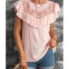 Azura Exchange Lace Splicing Ruffled Short Sleeve T-shirt – 2XL