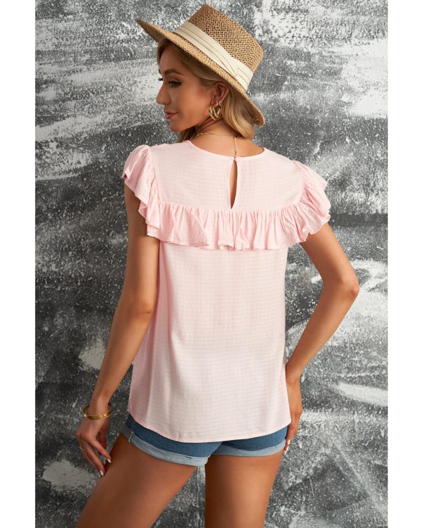 Azura Exchange Lace Splicing Ruffled Short Sleeve T-shirt – 2XL