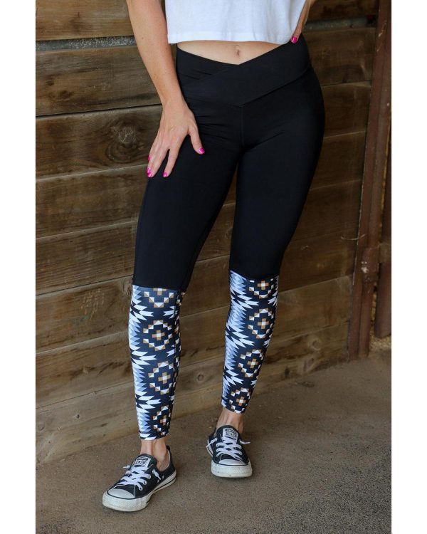 Azura Exchange Crossover High Waist Aztec Print Patchwork Leggings – L