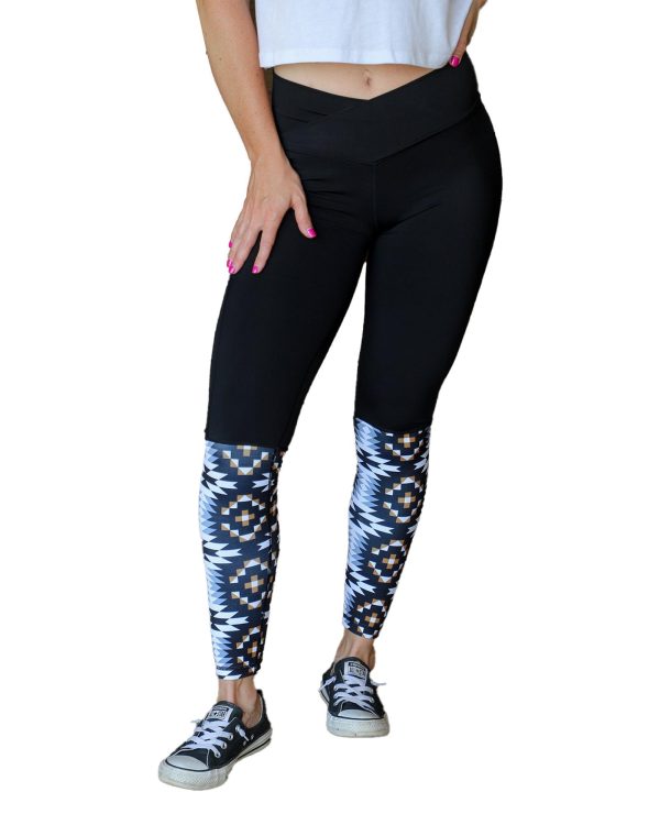 Azura Exchange Crossover High Waist Aztec Print Patchwork Leggings – L