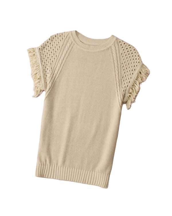 Azura Exchange Fringed Short Sleeves Sweater – L