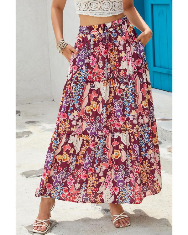 Azura Exchange Boho Floral Print High Waist Maxi Skirt – L