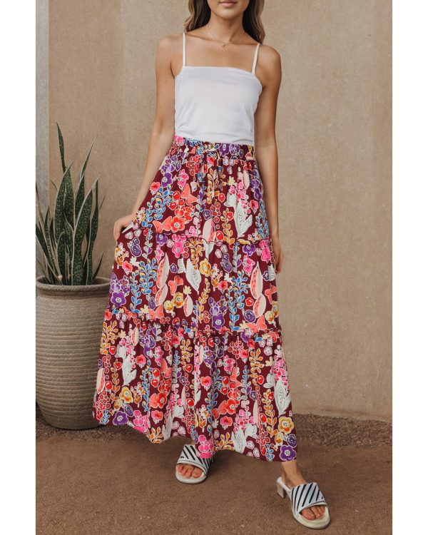 Azura Exchange Boho Floral Print High Waist Maxi Skirt – L