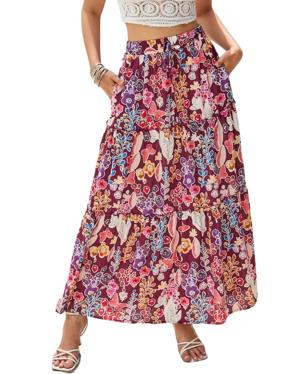 Azura Exchange Boho Floral Print High Waist Maxi Skirt – L