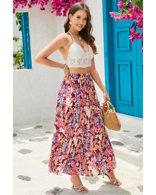 Azura Exchange Boho Floral Print High Waist Maxi Skirt – L