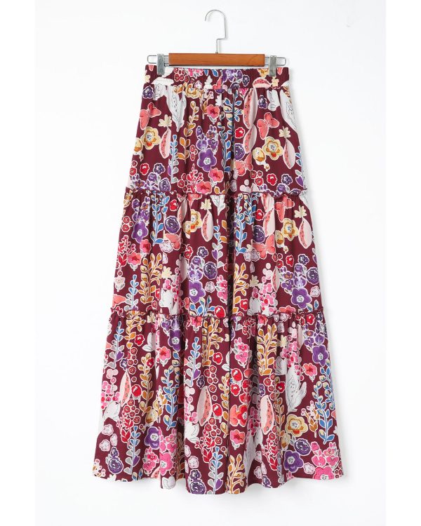 Azura Exchange Boho Floral Print High Waist Maxi Skirt – L