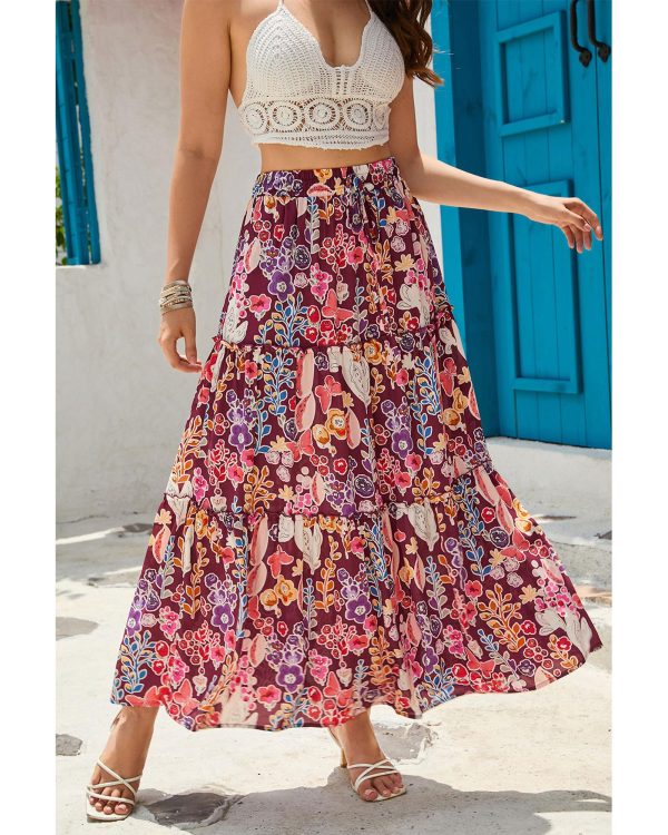 Azura Exchange Boho Floral Print High Waist Maxi Skirt – L