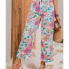 Azura Exchange Flower Print Pocketed Drawstring Waist Wide Leg Pants – L