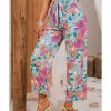 Azura Exchange Flower Print Pocketed Drawstring Waist Wide Leg Pants – L