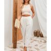 Azura Exchange Lace Splicing Drawstring Casual Cotton Pants – L