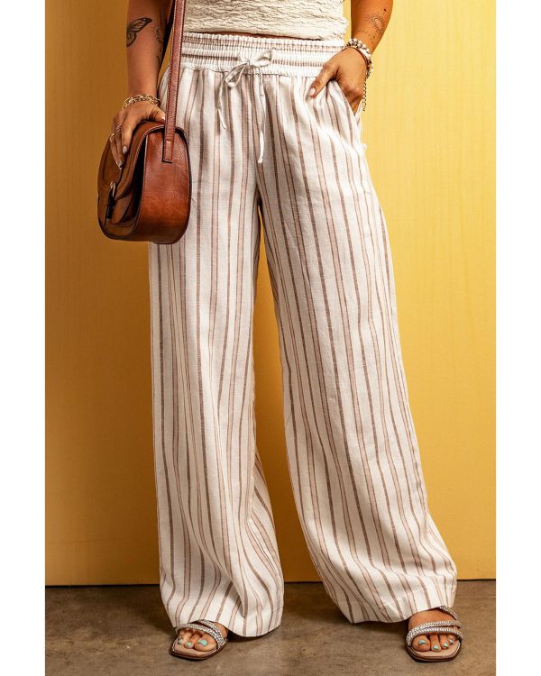 Azura Exchange Striped Print Drawstring High Waist Casual Pants – M