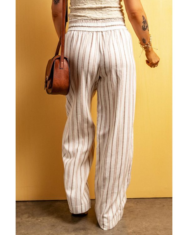 Azura Exchange Striped Print Drawstring High Waist Casual Pants – M