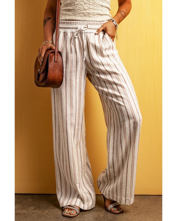 Azura Exchange Striped Print Drawstring High Waist Casual Pants – M