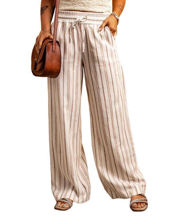 Azura Exchange Striped Print Drawstring High Waist Casual Pants – M