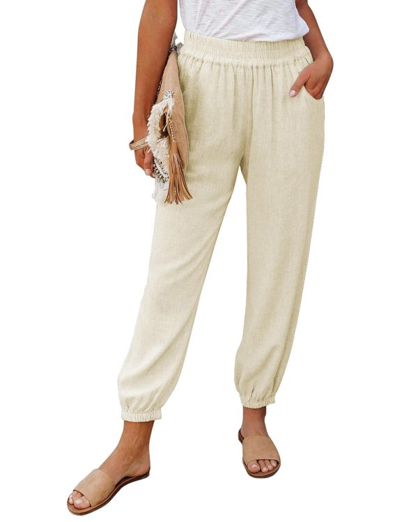 Azura Exchange Linen Pocketed Elastic Waistband Joggers – 2XL