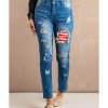 Azura Exchange Stripes and Stars Patches Ripped Jeans – L