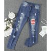 Azura Exchange Stripes and Stars Patches Ripped Jeans – L