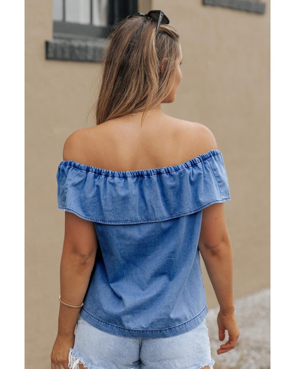 Azura Exchange Ruffled Denim Top – L