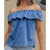 Azura Exchange Ruffled Denim Top – L