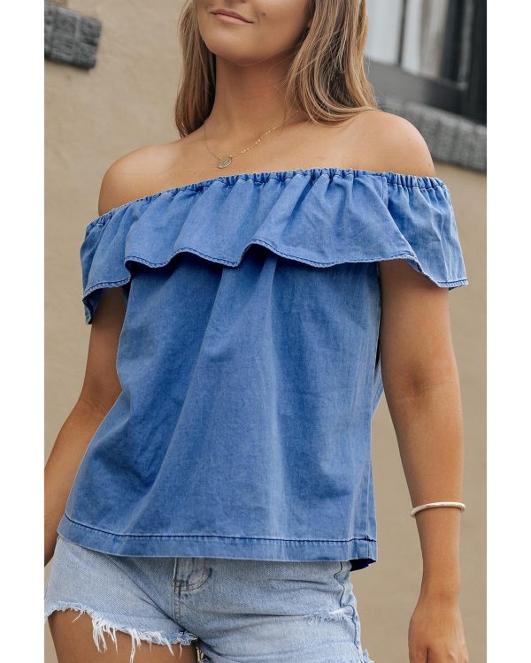 Azura Exchange Ruffled Denim Top – L