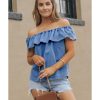 Azura Exchange Ruffled Denim Top – L