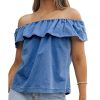 Azura Exchange Ruffled Denim Top – L