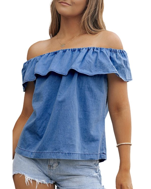 Azura Exchange Ruffled Denim Top – L