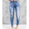 Azura Exchange Button Front Frayed Ankle Skinny Jeans – L