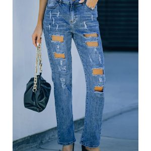 Azura Exchange Distressed Buttoned Pocket Jeans