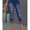 Azura Exchange Leopard Patches Distressed Skinny Jeans – L