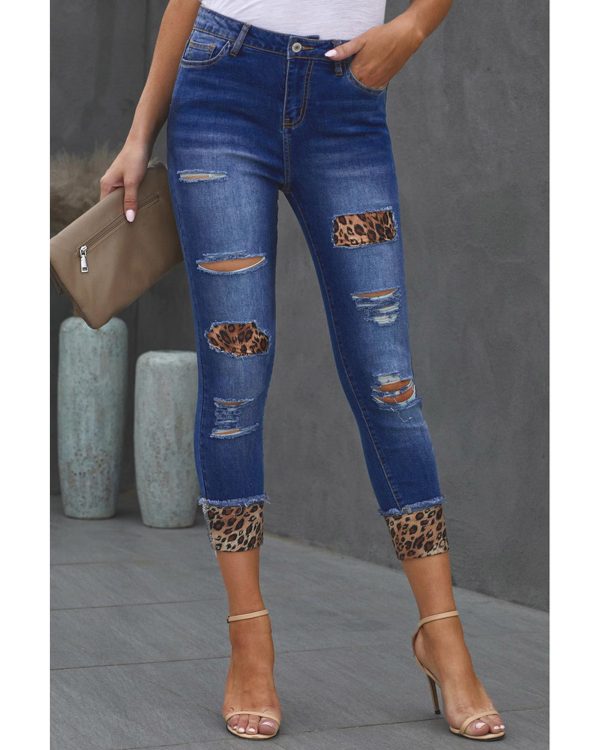 Azura Exchange Leopard Patches Distressed Skinny Jeans – L