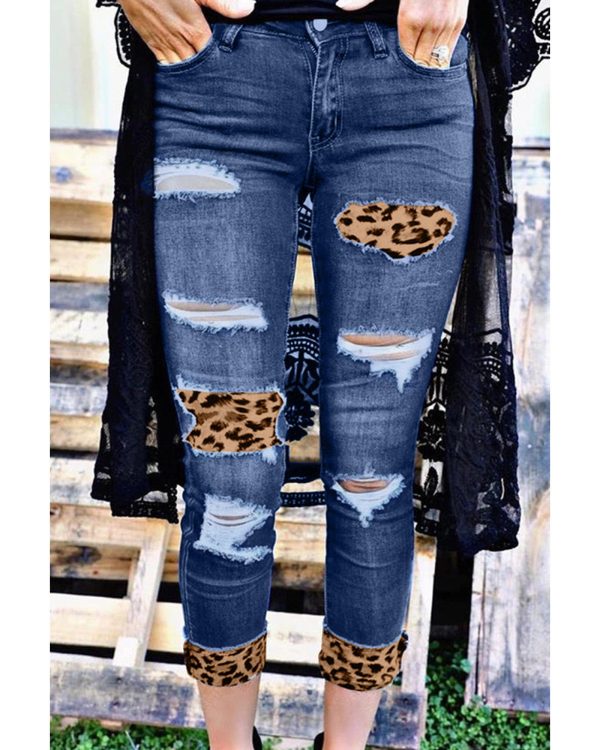 Azura Exchange Leopard Patches Distressed Skinny Jeans – L