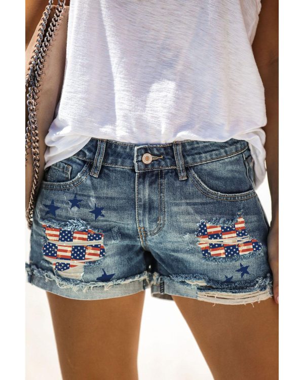 Azura Exchange American Flag Patchwork Denim Shorts – XL