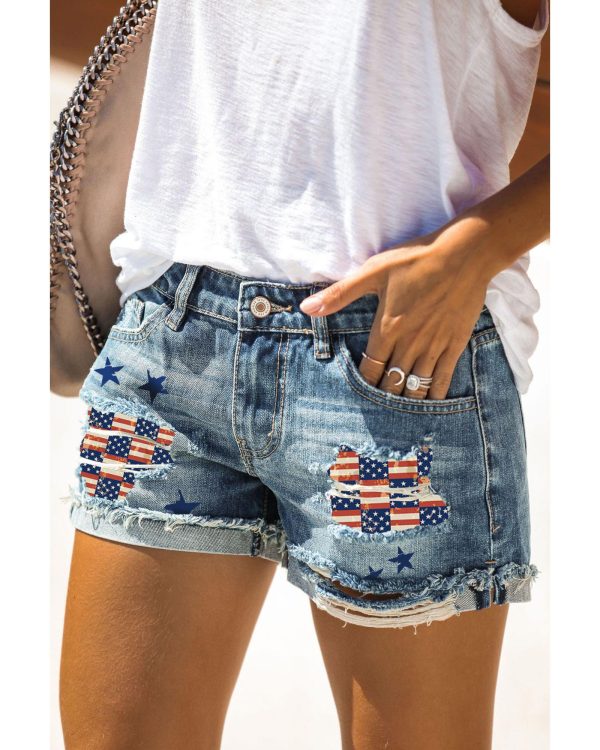 Azura Exchange American Flag Patchwork Denim Shorts – XL