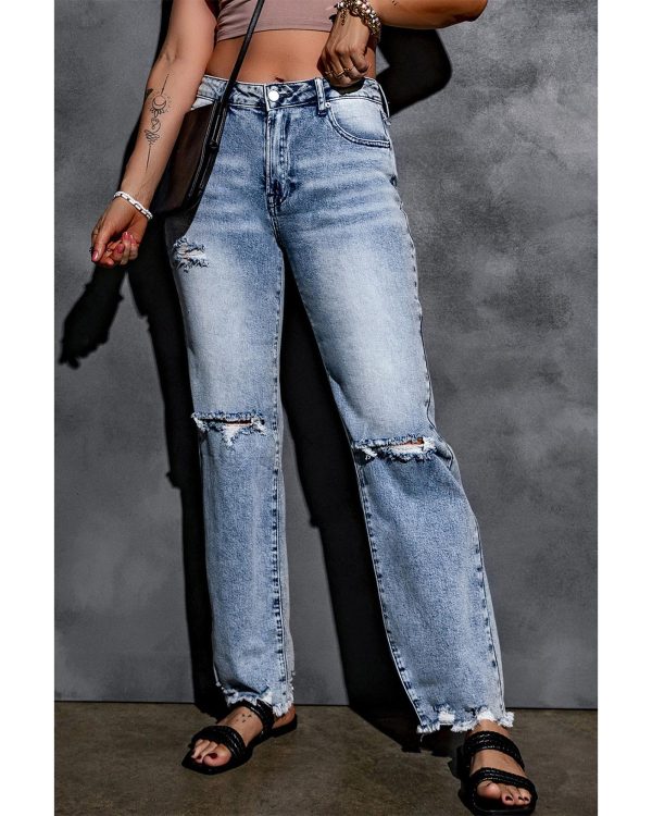 Azura Exchange Wide Leg High Waist Jeans with Ripped Details – 10 US