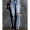 Azura Exchange Wide Leg High Waist Jeans with Ripped Details – 10 US