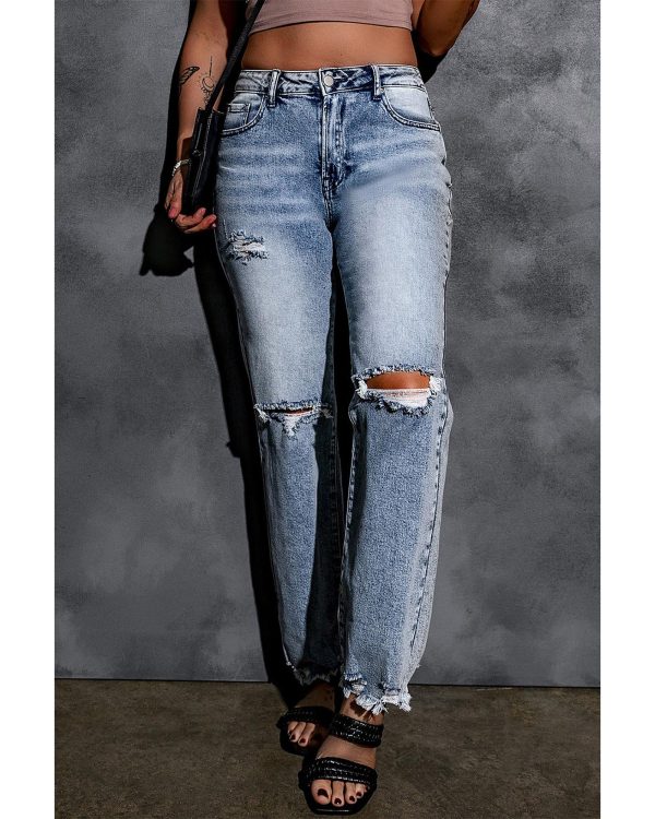 Azura Exchange Wide Leg High Waist Jeans with Ripped Details – 10 US