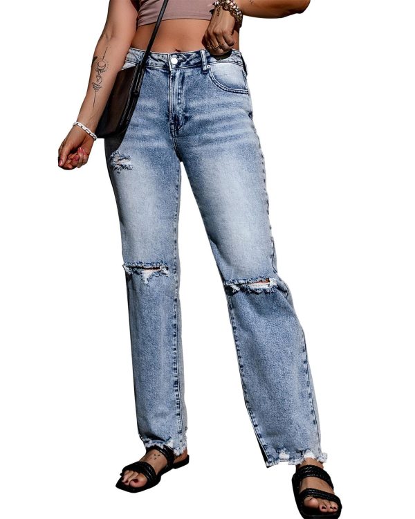 Azura Exchange Wide Leg High Waist Jeans with Ripped Details – 10 US