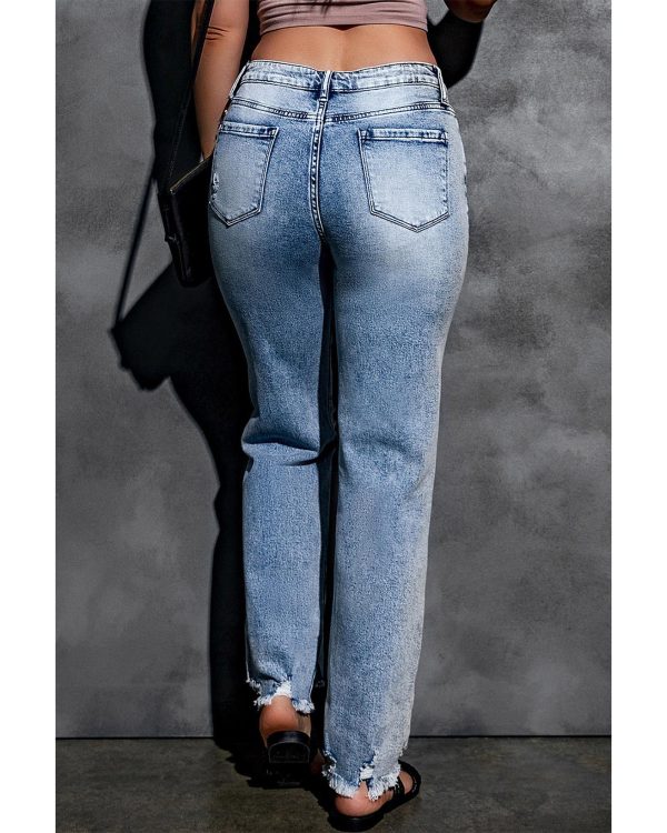 Azura Exchange Wide Leg High Waist Jeans with Ripped Details – 10 US